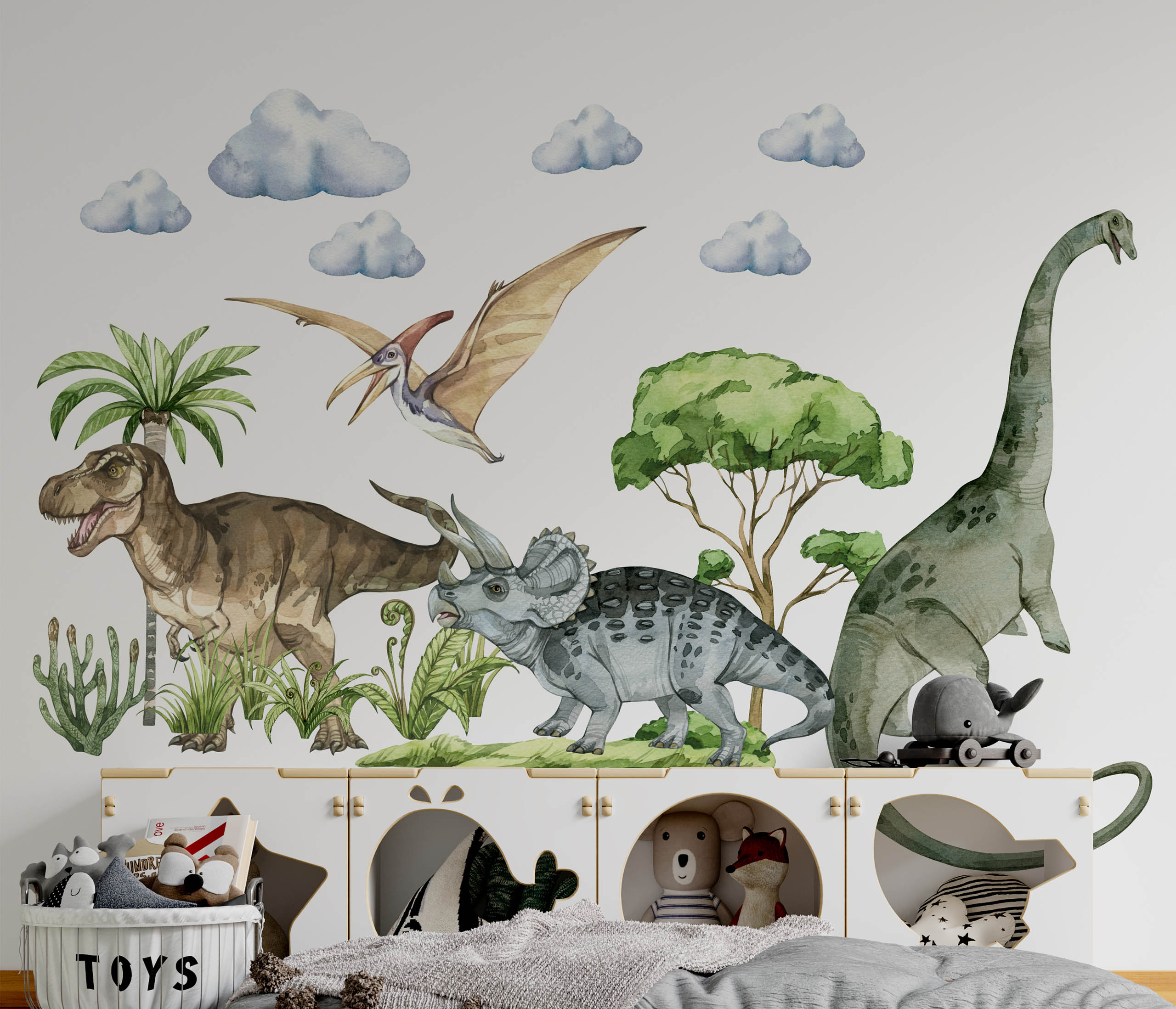 ozdoby ścienne dinozaury, ozdoby ścienne z dinozaurami, triceratops, tyranozaur, brontozaur, pterodaktyl, pteranodon