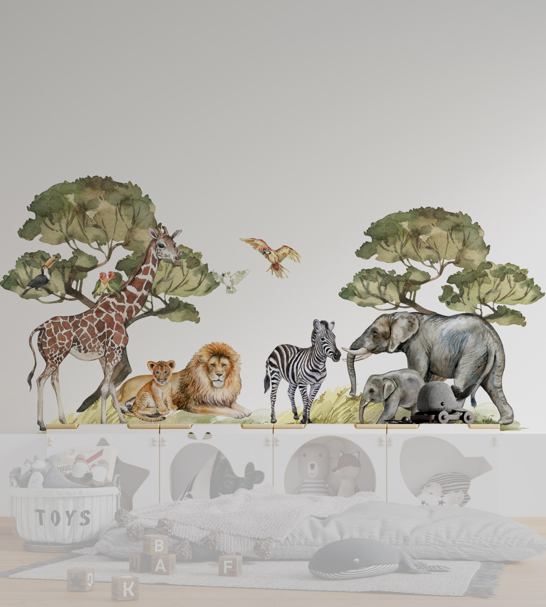 Naklejki na ścianę safari: słoń, lew, zebra, żyrafa, naklejka ścienna dla dzieci