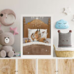 Plakat do sypialni dziecka przedstawiający zwierzątka kładące się do snu. Ozdoba do pokoju dziecka z sennymi zwierzakami.