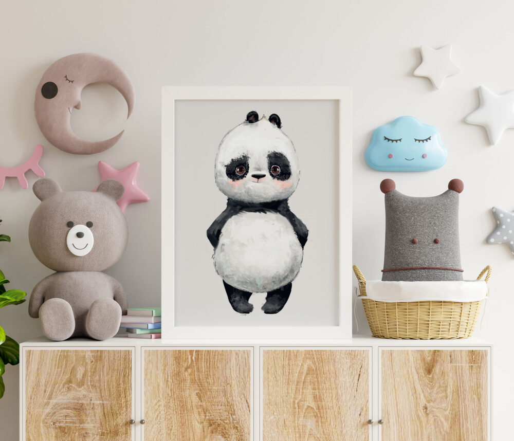 Plakat do pokoju dziecka przedstawiający uroczą pandę. Ozdoba do pokoju dziecka z pandą.