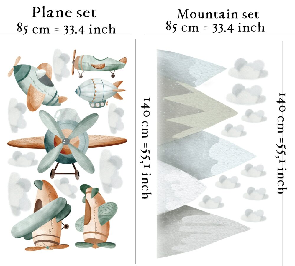 Samoloty w górach - zestaw naklejek ściennych