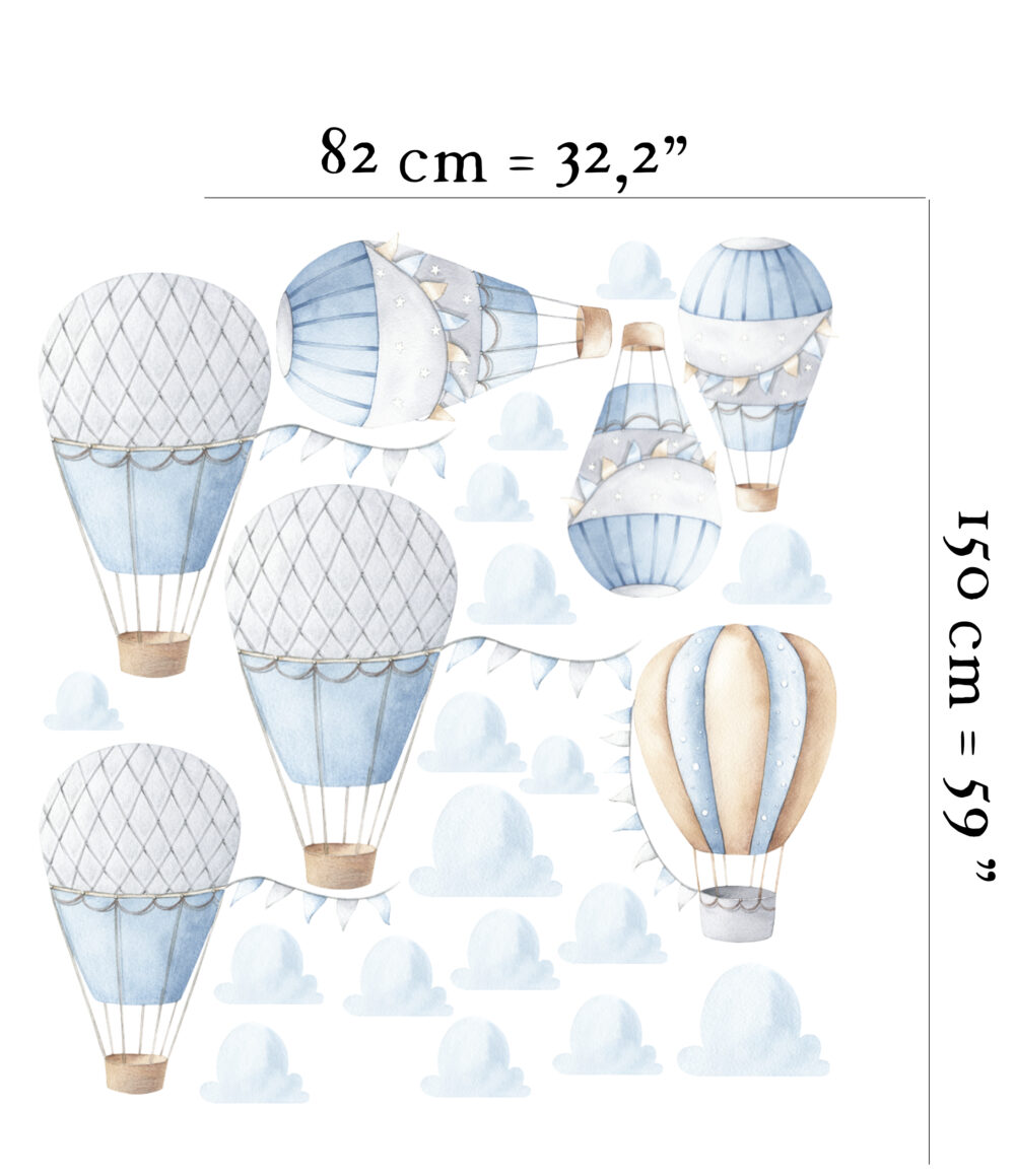 Ściana pełna latających baloników - zestaw naklejek ściennych