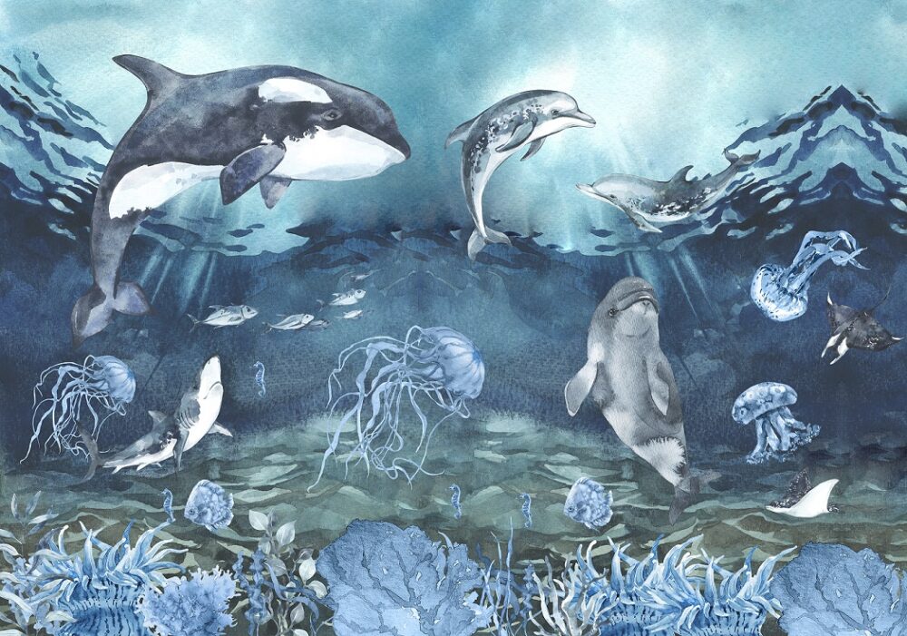 Morska laguna - tapeta z delfinami na wymiar