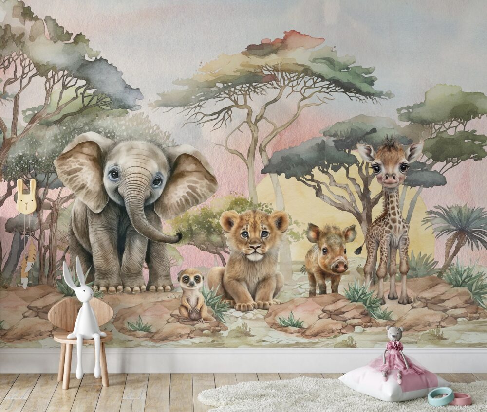 tapeta do pokoju dziecięcego z zwierzętami safari, tapeta z safari