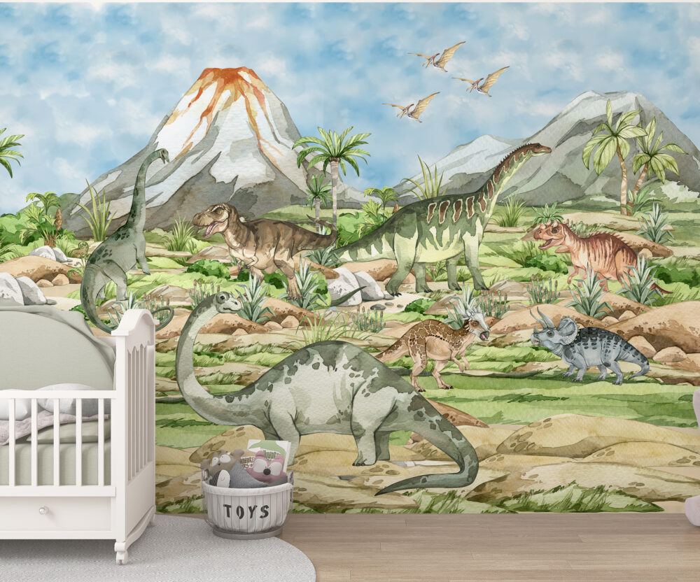W krainie dinozaurów - tapeta do pokoju dzieciecego